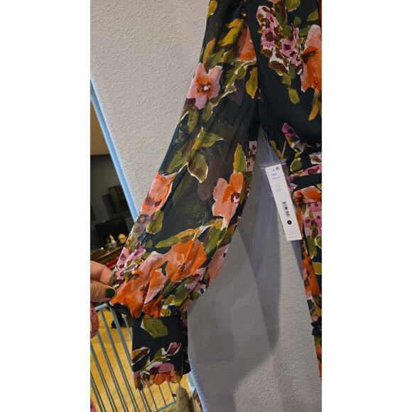 AQUA Women's Floral Deep Green Maxi Dress S Off Shoulder Long Sleeve Romantic - Picture 4 of 15